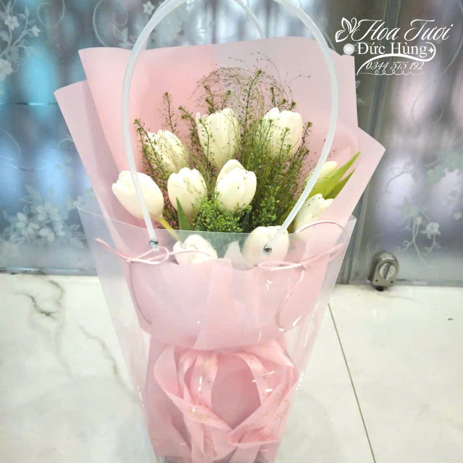 hoa bó tulip màu trắng đẹp